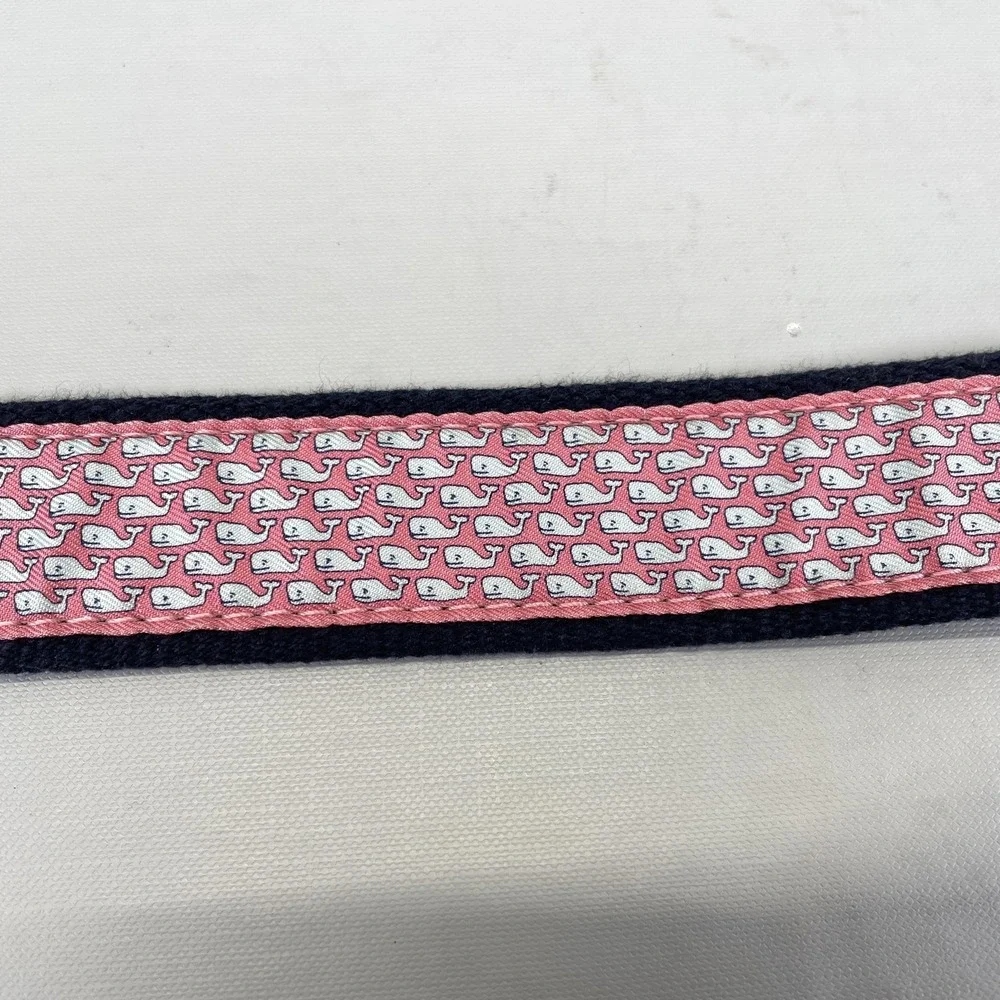 Vineyard Vines Belt Mens 28 Navy Pink White Whale Ribbon Solid Brass Buckle -USA